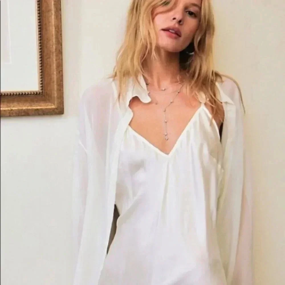 NWT Free People Renata Set 100% Silk Slip Dress Set White Large